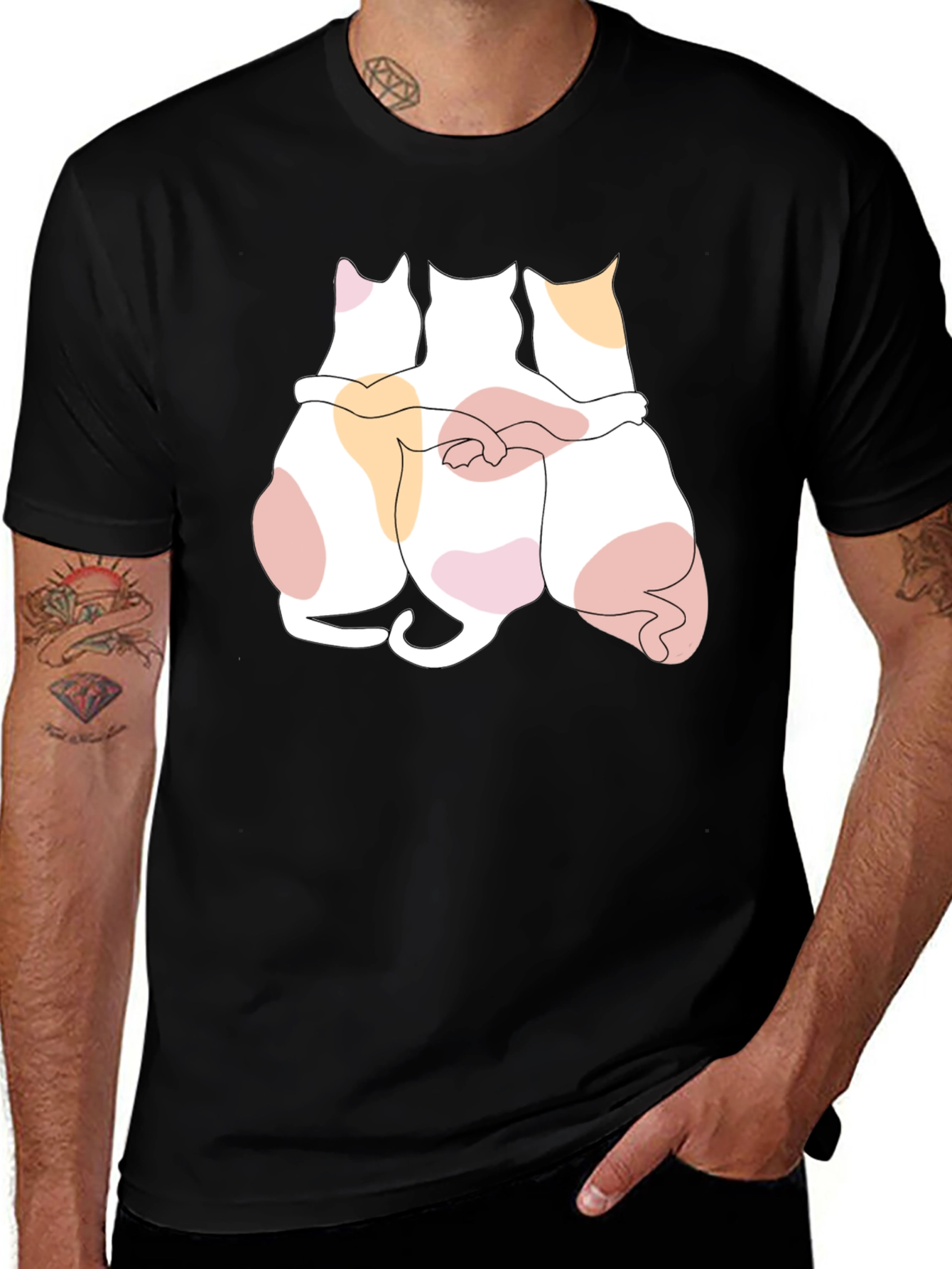 Cats Hugging Graphic Black T-Shirt
