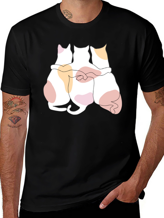 Cats Hugging Graphic Black T-Shirt