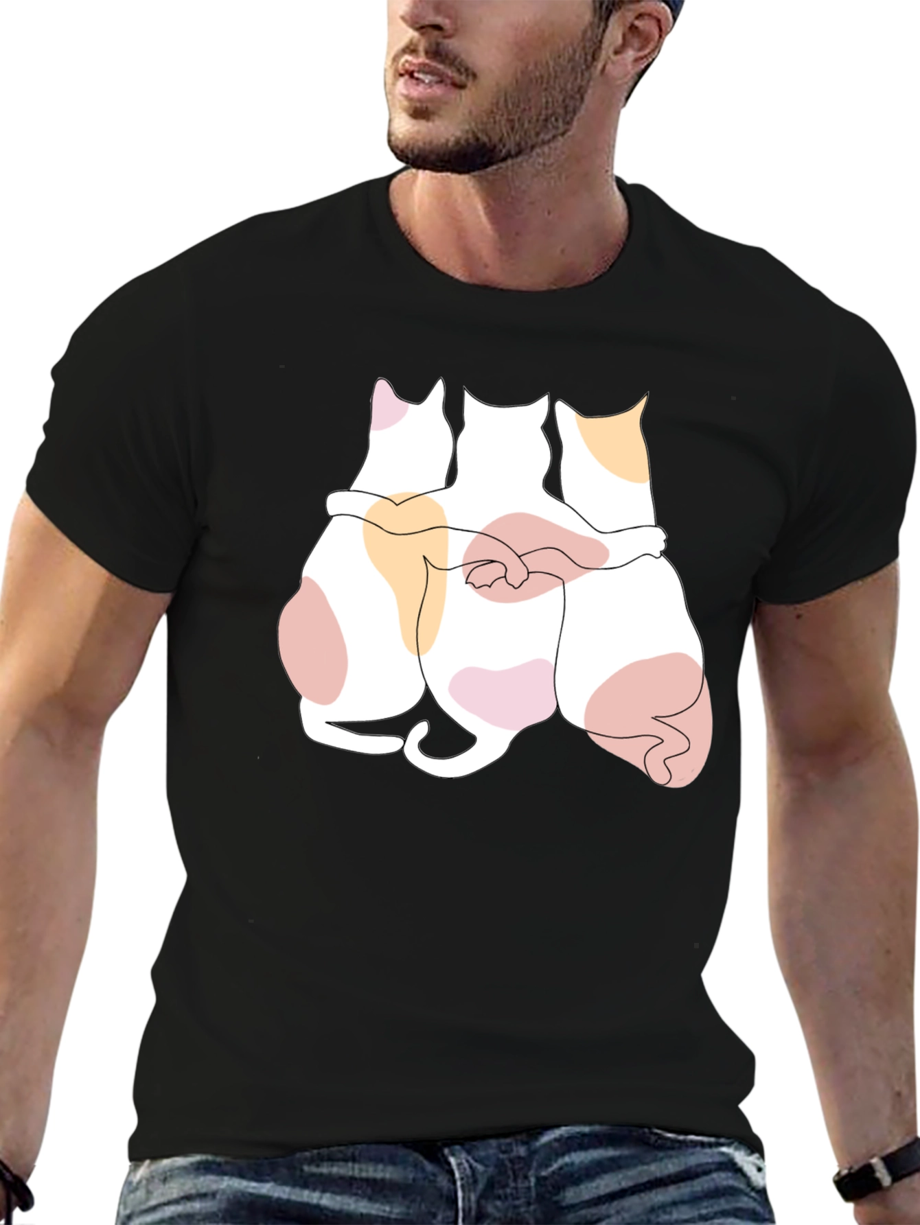 Cats Hugging Graphic Black T-Shirt