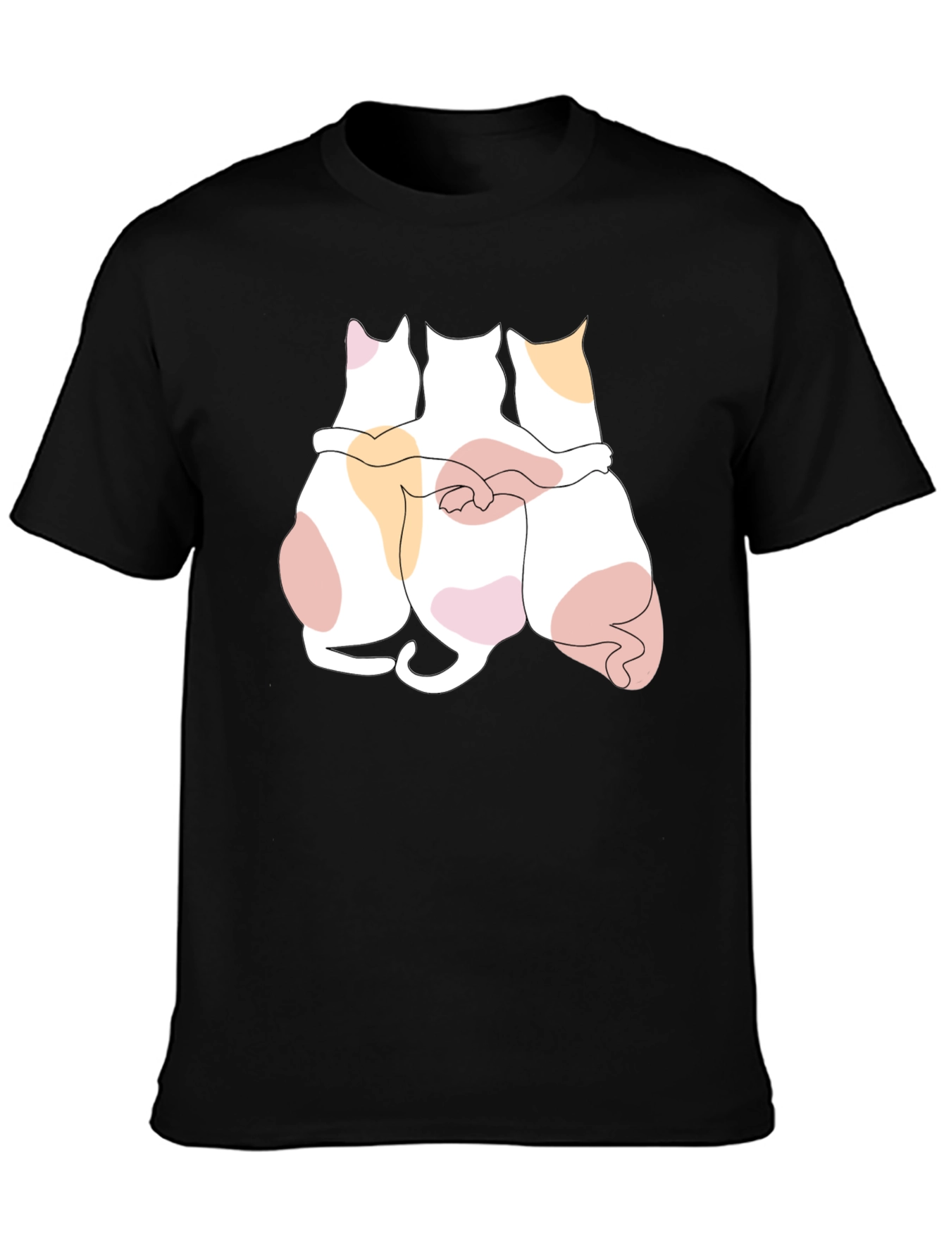 Cats Hugging Graphic Black T-Shirt