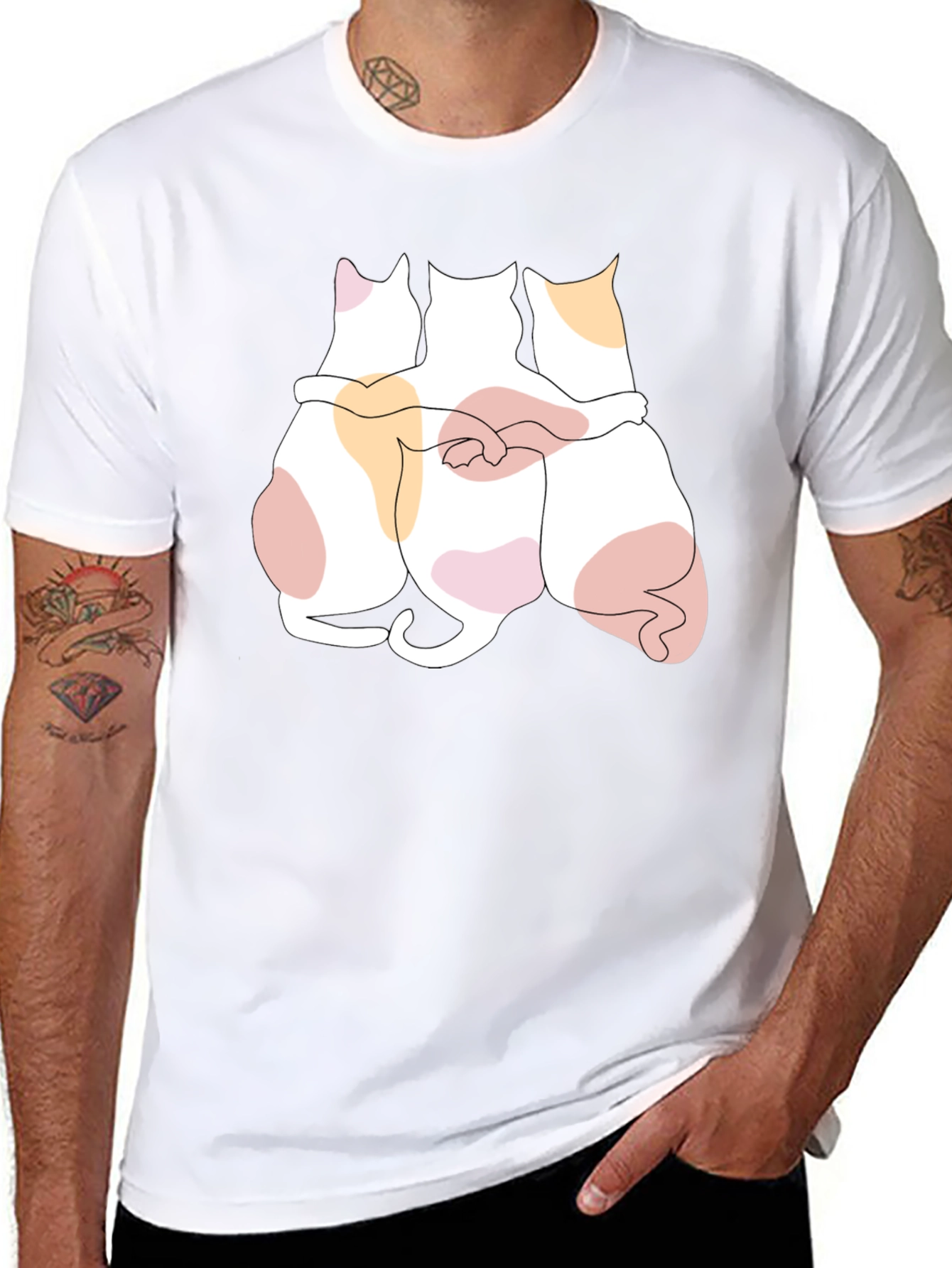 Cats Hugging Graphic Black T-Shirt