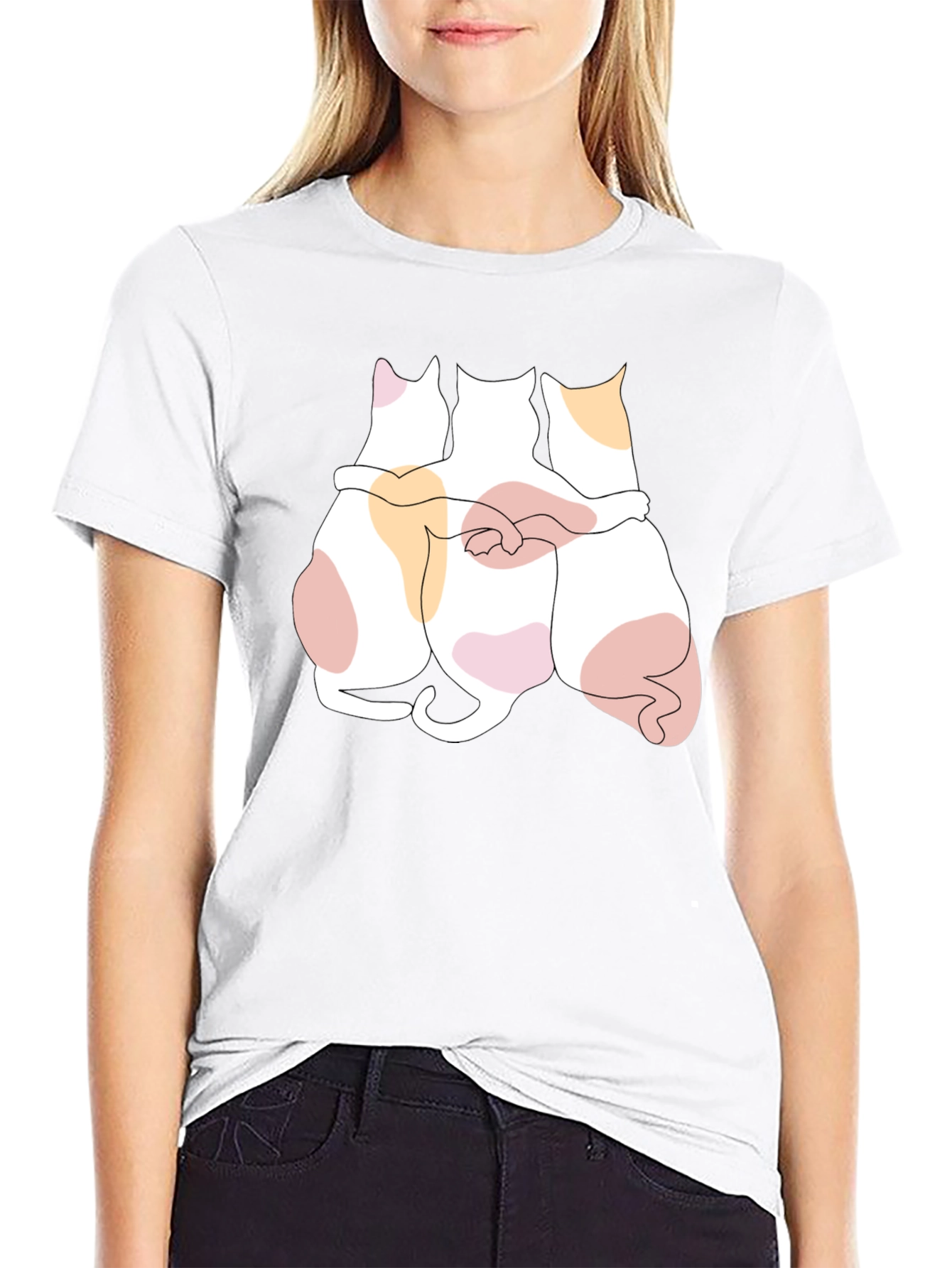 Cats Hugging Graphic Black T-Shirt