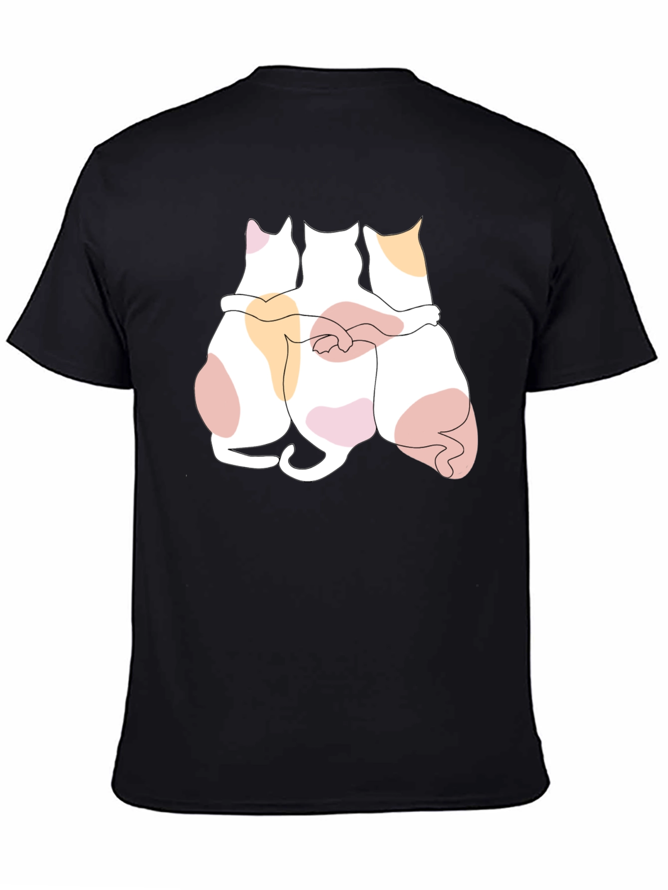 Cats Hugging Graphic Black T-Shirt