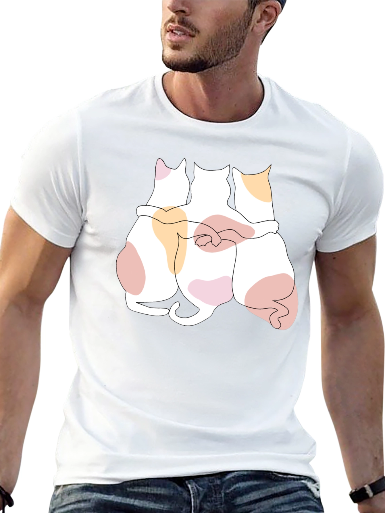 Cats Hugging Graphic Black T-Shirt