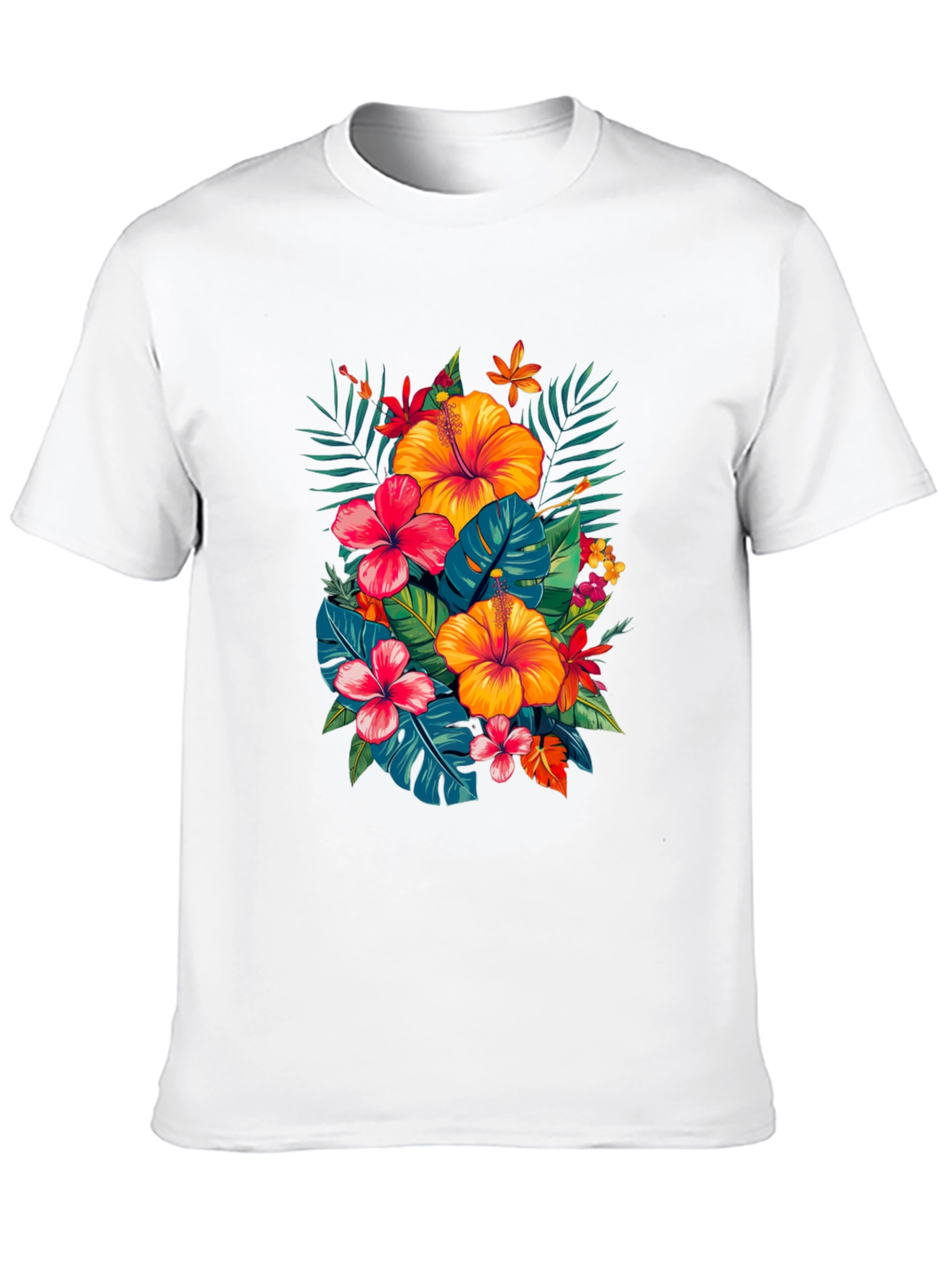 Tropical Hibiscus Print Black T-Shirt