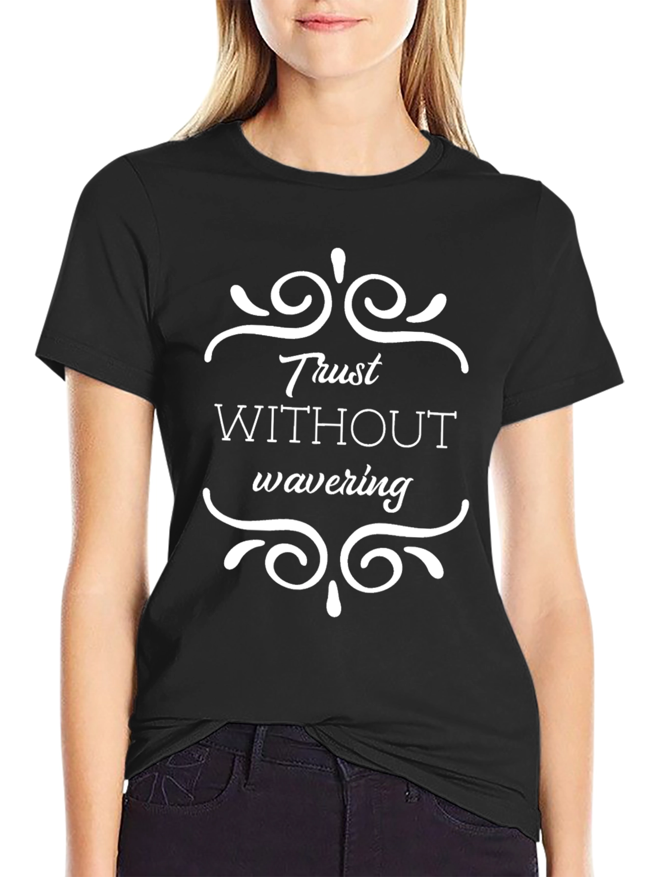 Trust Without Wavering Graphic Tee - Stylish Black T-Shirt