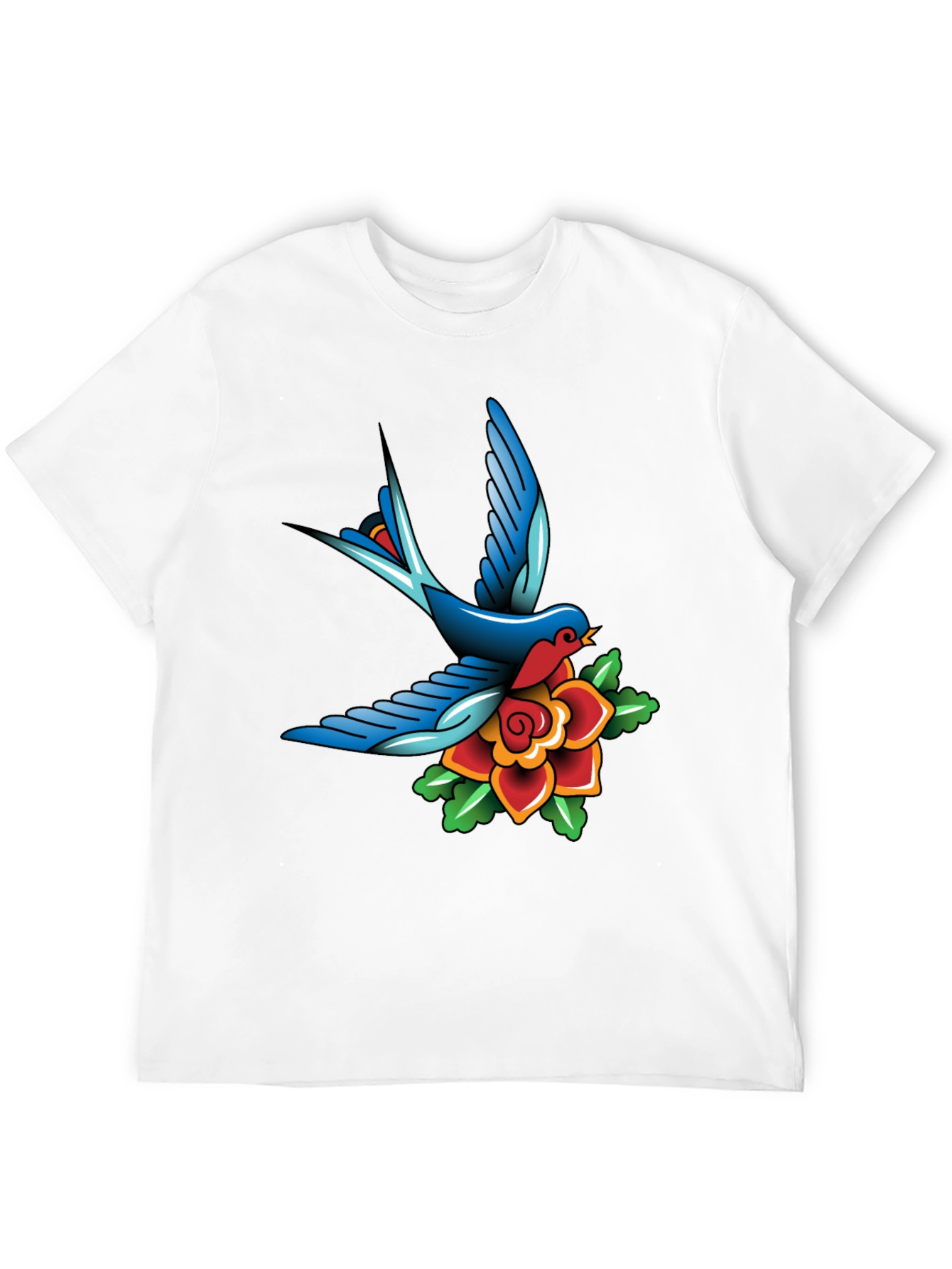 Classic Tattoo Style Bird and Rose Graphic Tee