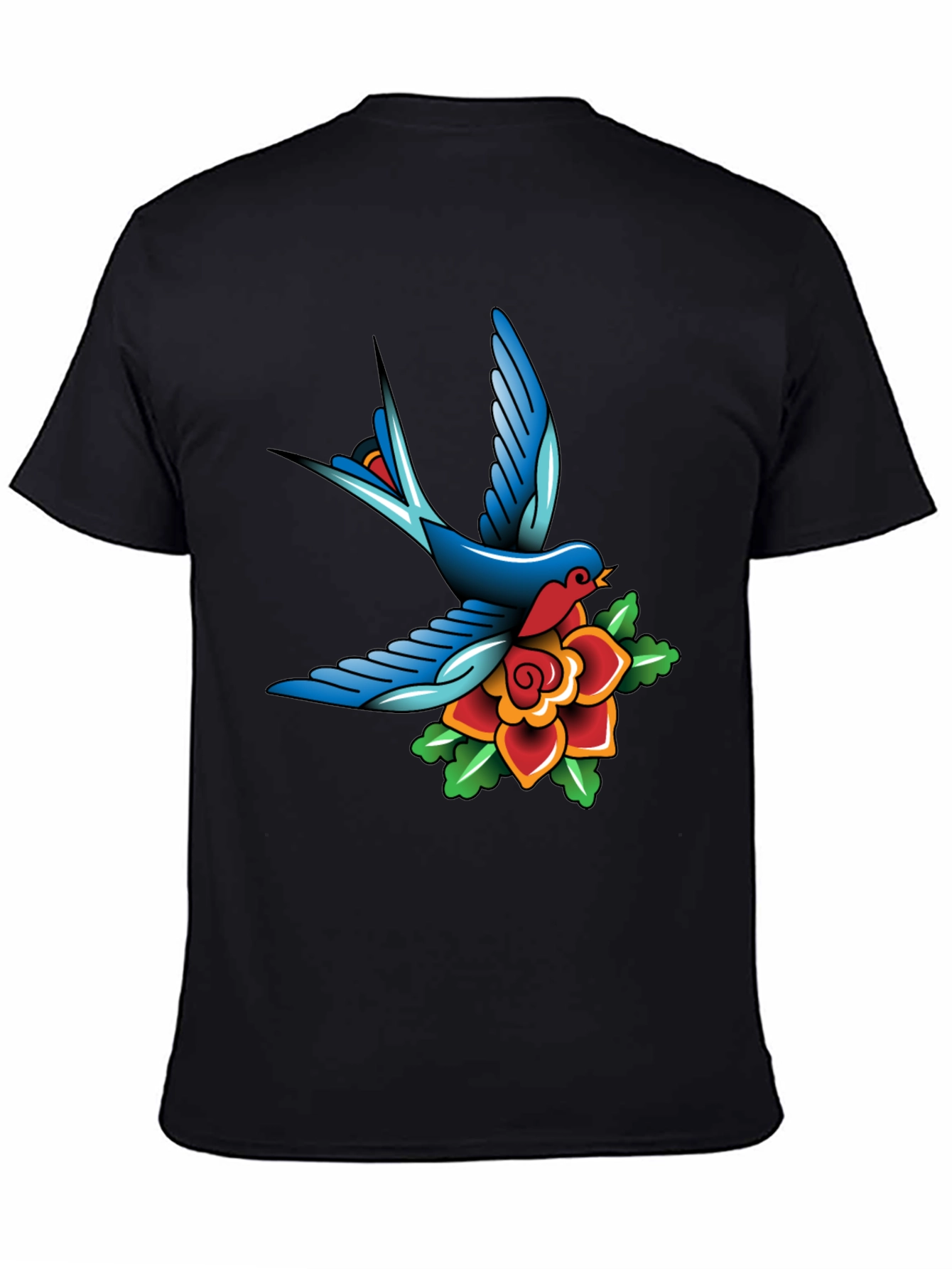 Classic Tattoo Style Bird and Rose Graphic Tee