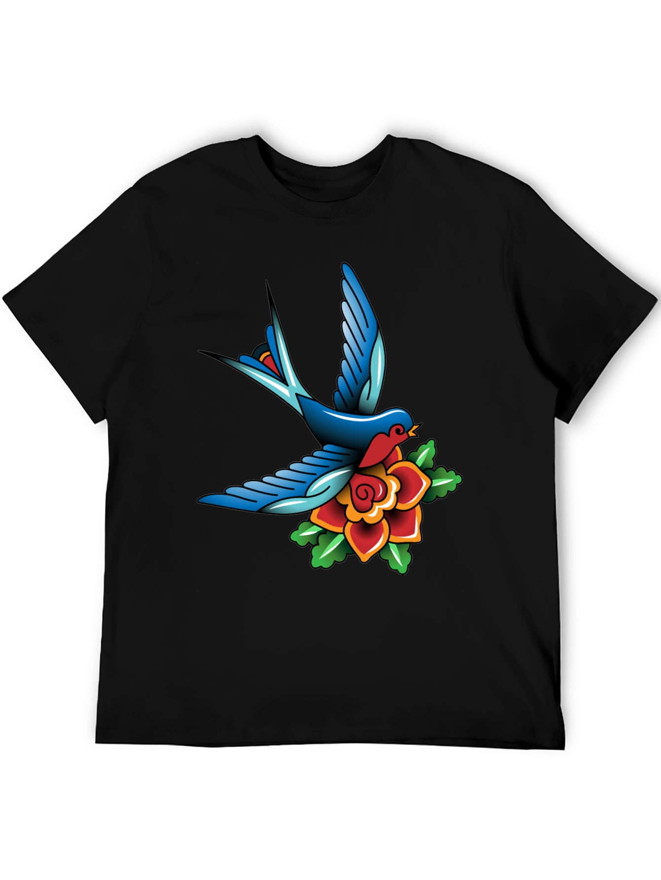 Classic Tattoo Style Bird and Rose Graphic Tee