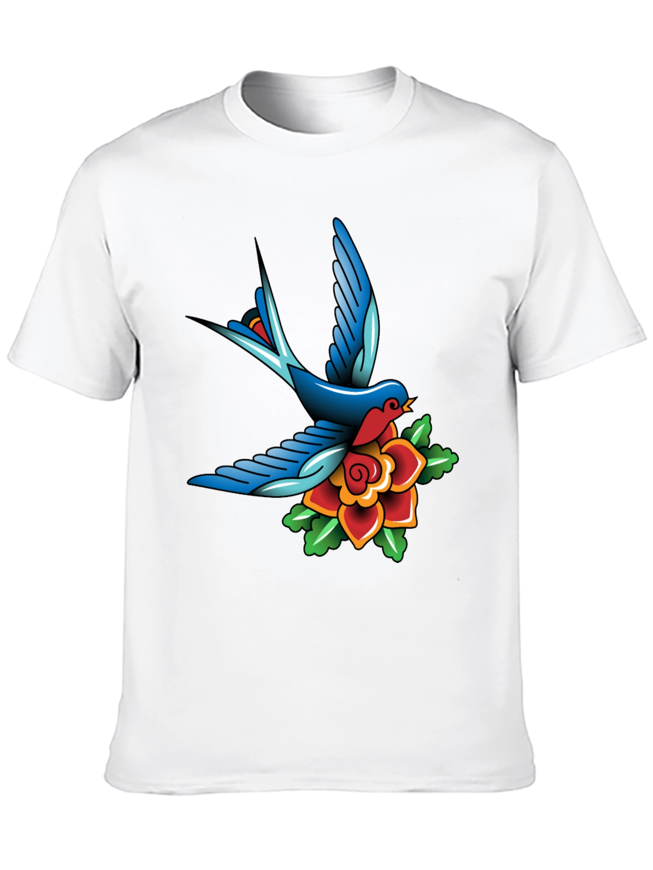 Classic Tattoo Style Bird and Rose Graphic Tee