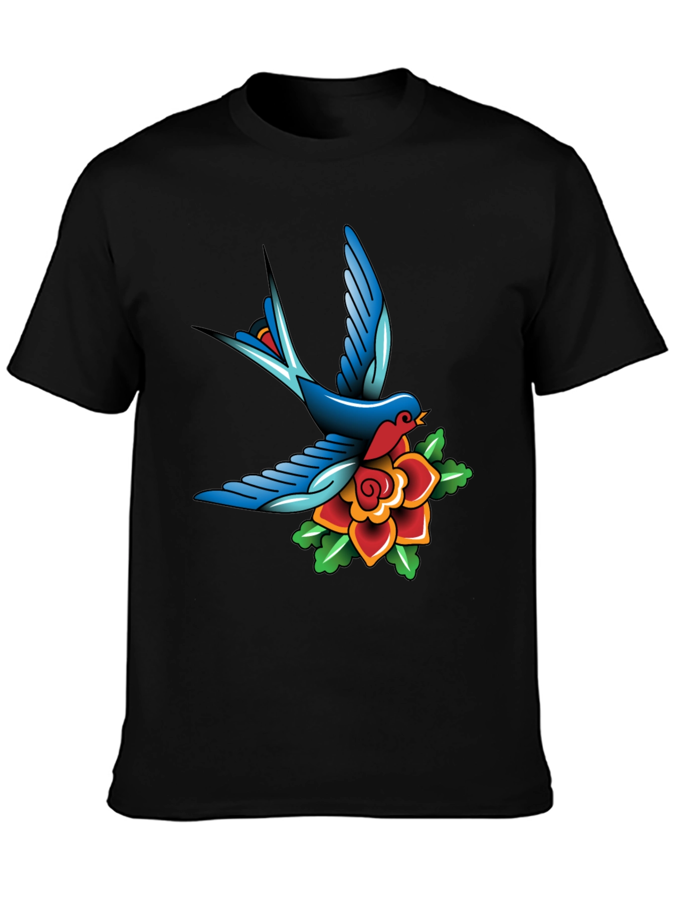 Classic Tattoo Style Bird and Rose Graphic Tee