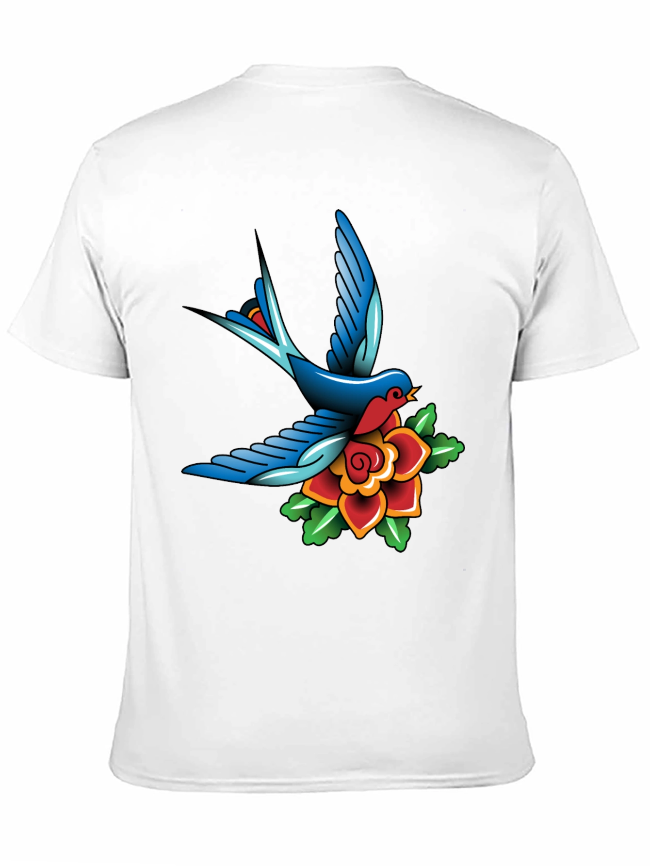 Classic Tattoo Style Bird and Rose Graphic Tee