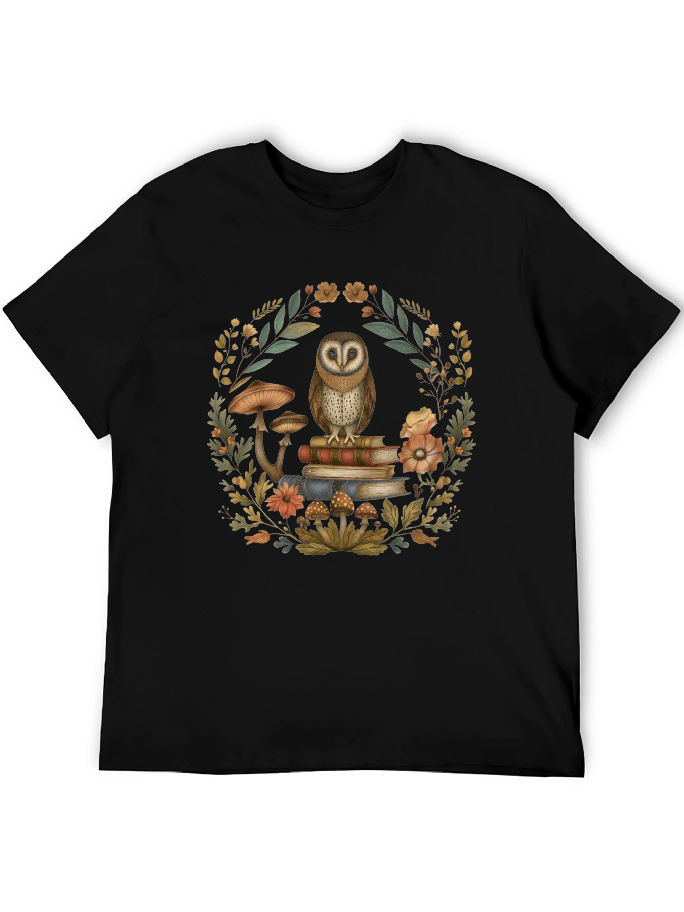 Owl on Books T-Shirt - Nature Lover Tee