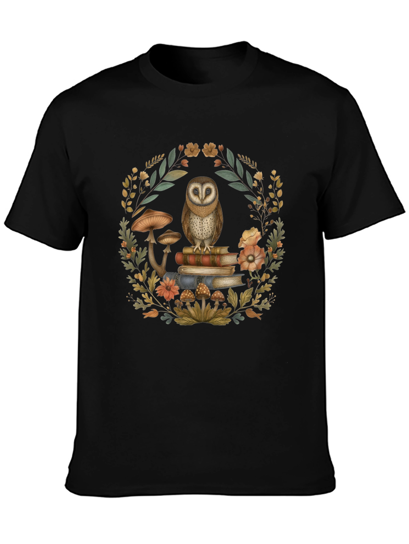 Owl on Books T-Shirt - Nature Lover Tee