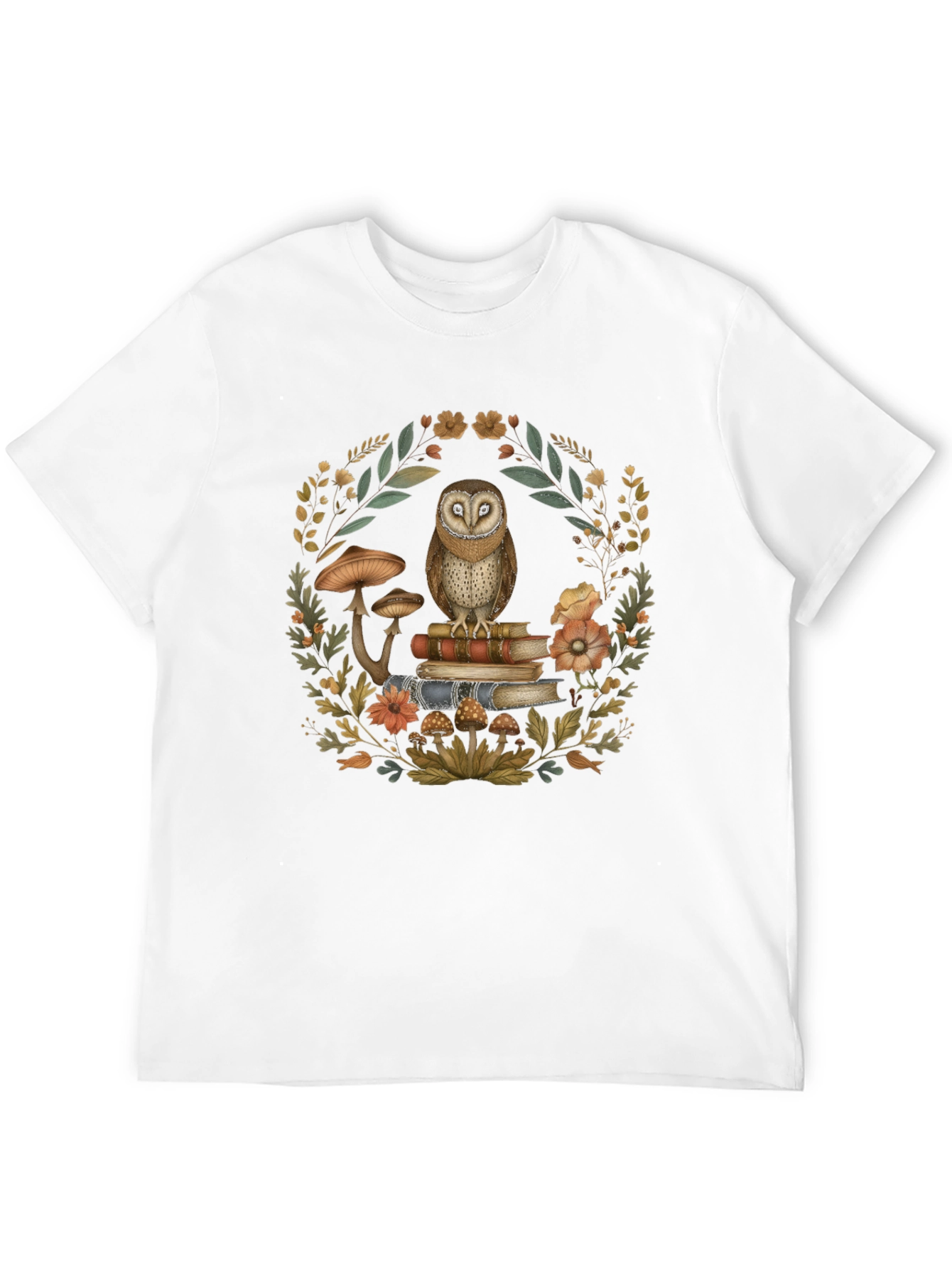 Owl on Books T-Shirt - Nature Lover Tee