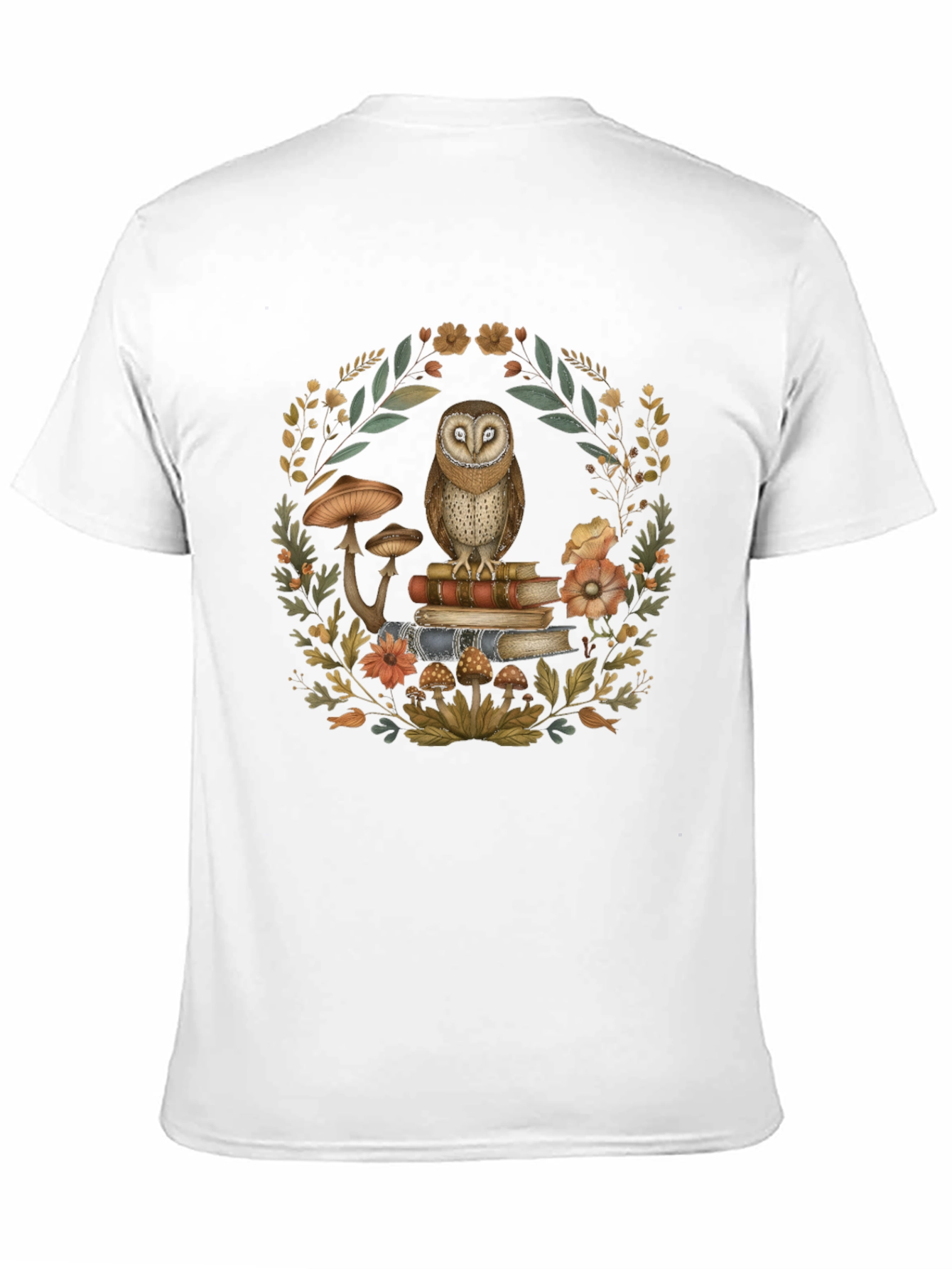 Owl on Books T-Shirt - Nature Lover Tee