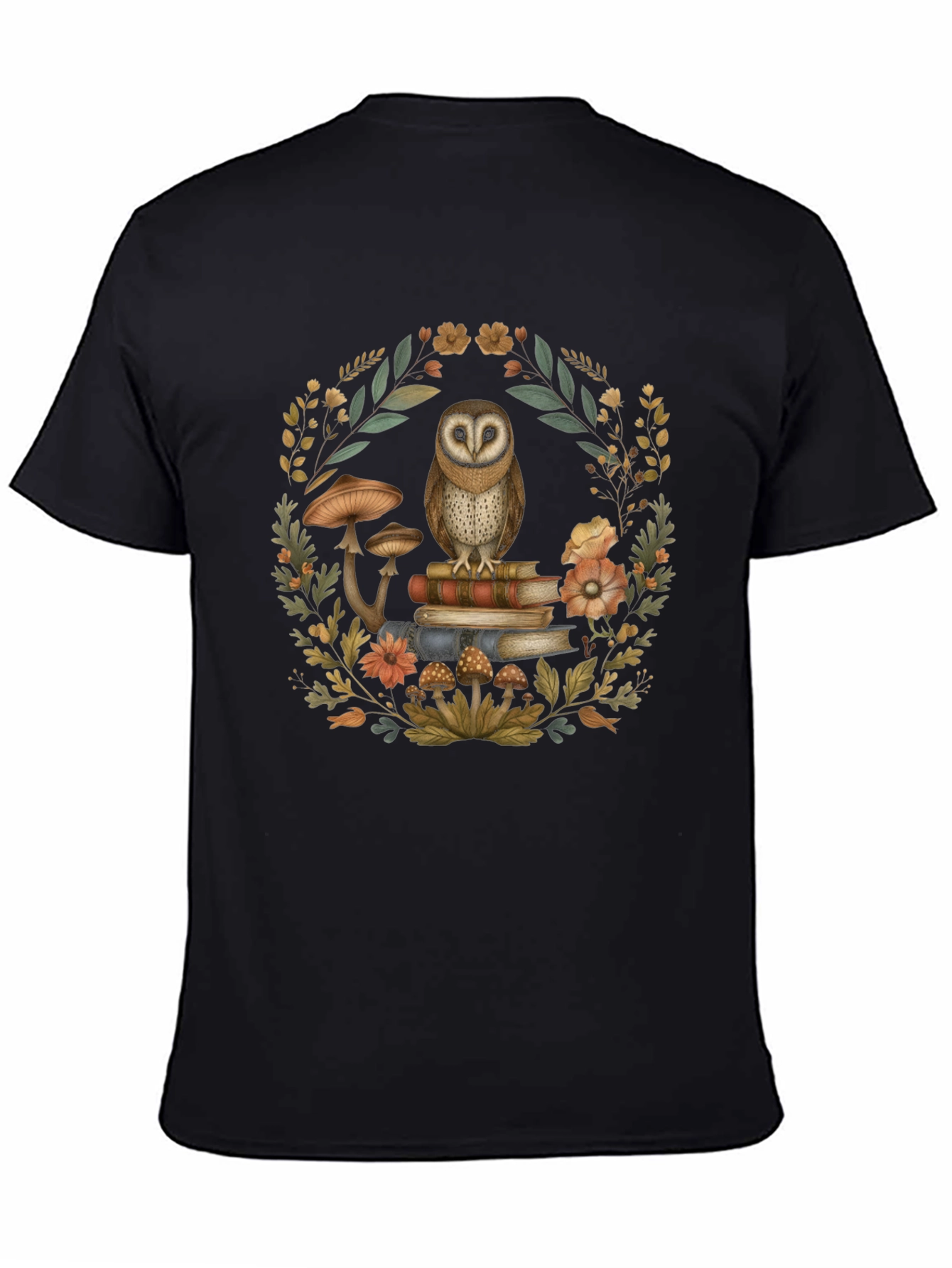 Owl on Books T-Shirt - Nature Lover Tee