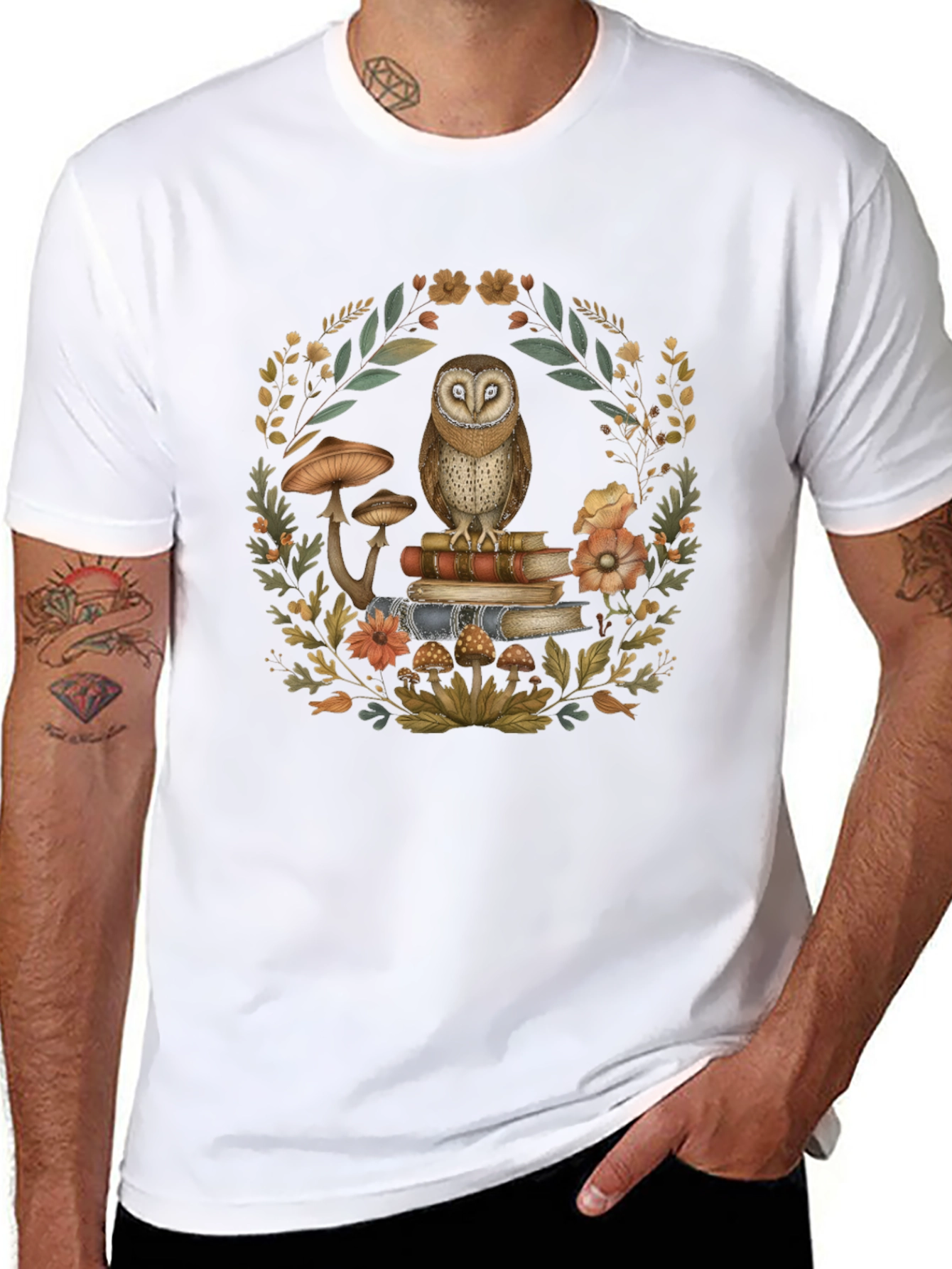 Owl on Books T-Shirt - Nature Lover Tee