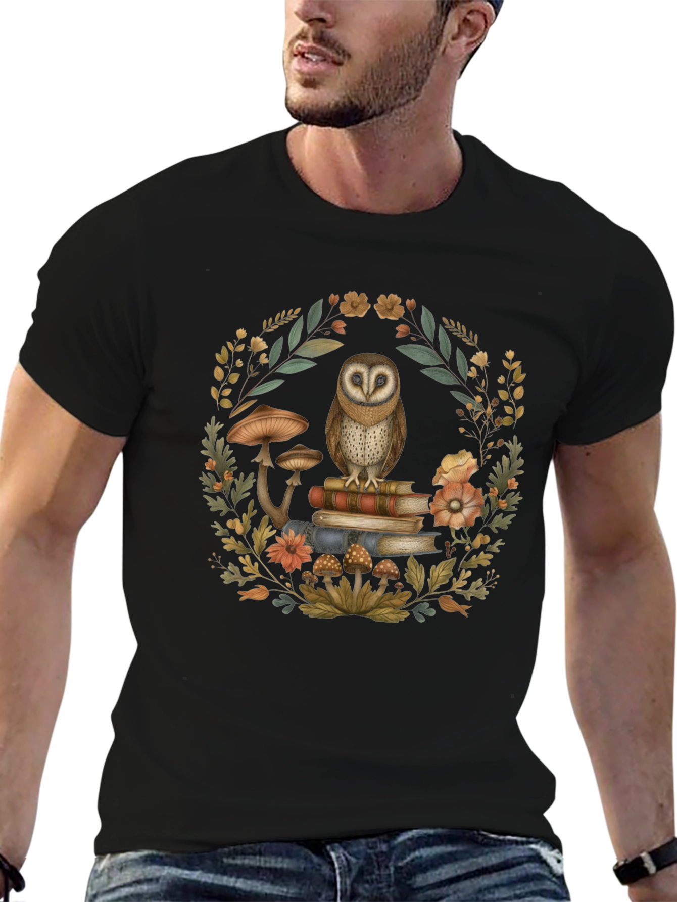 Owl on Books T-Shirt - Nature Lover Tee