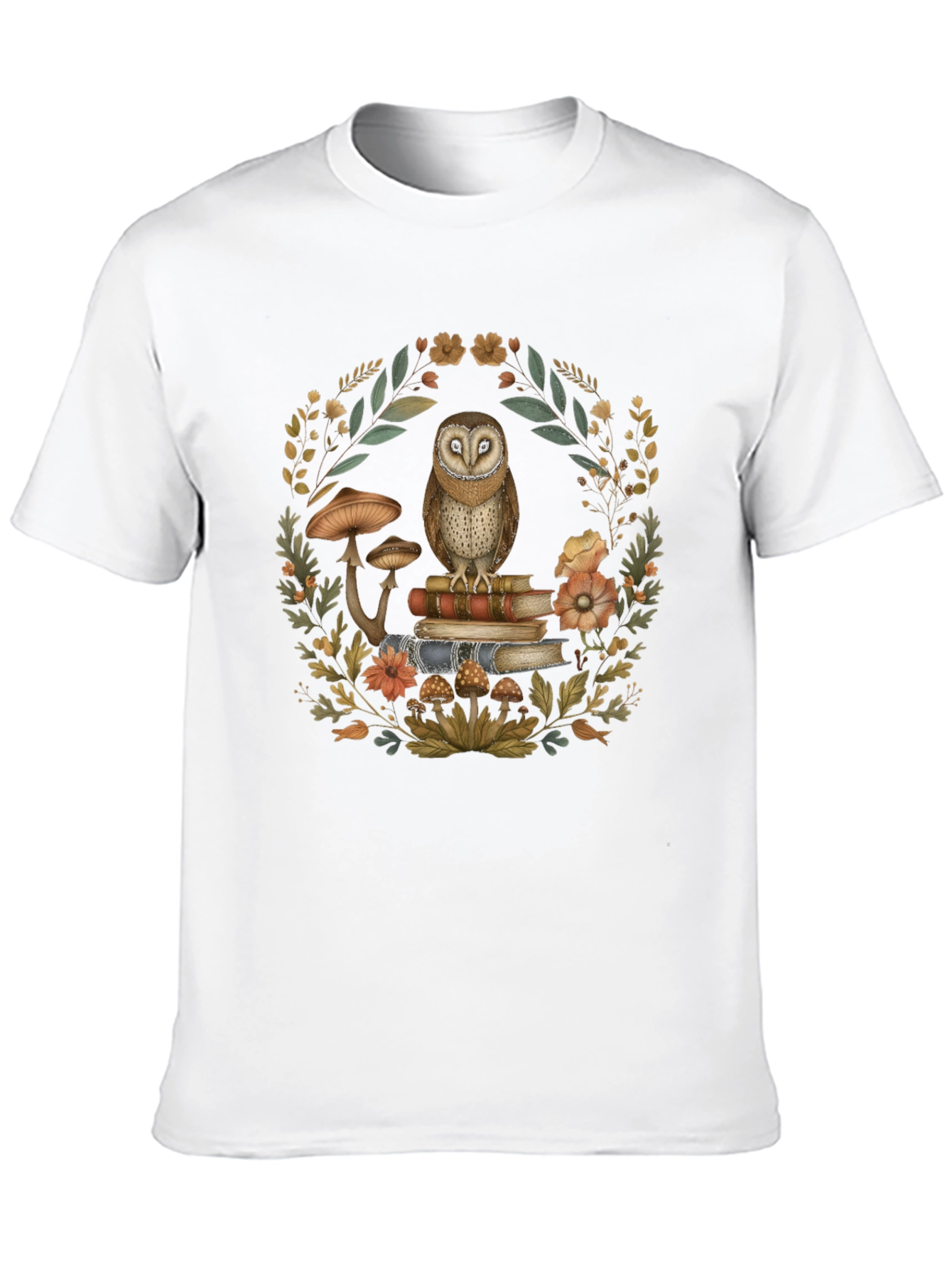 Owl on Books T-Shirt - Nature Lover Tee