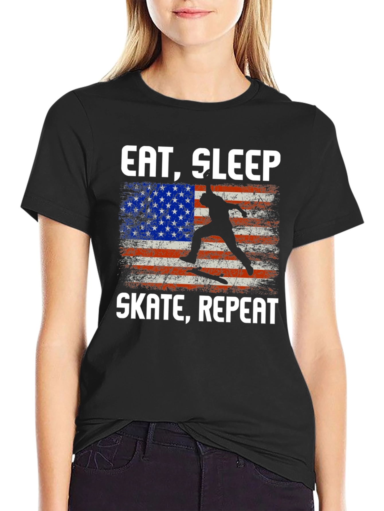 Eat Sleep Skate Repeat USA Flag T-Shirt