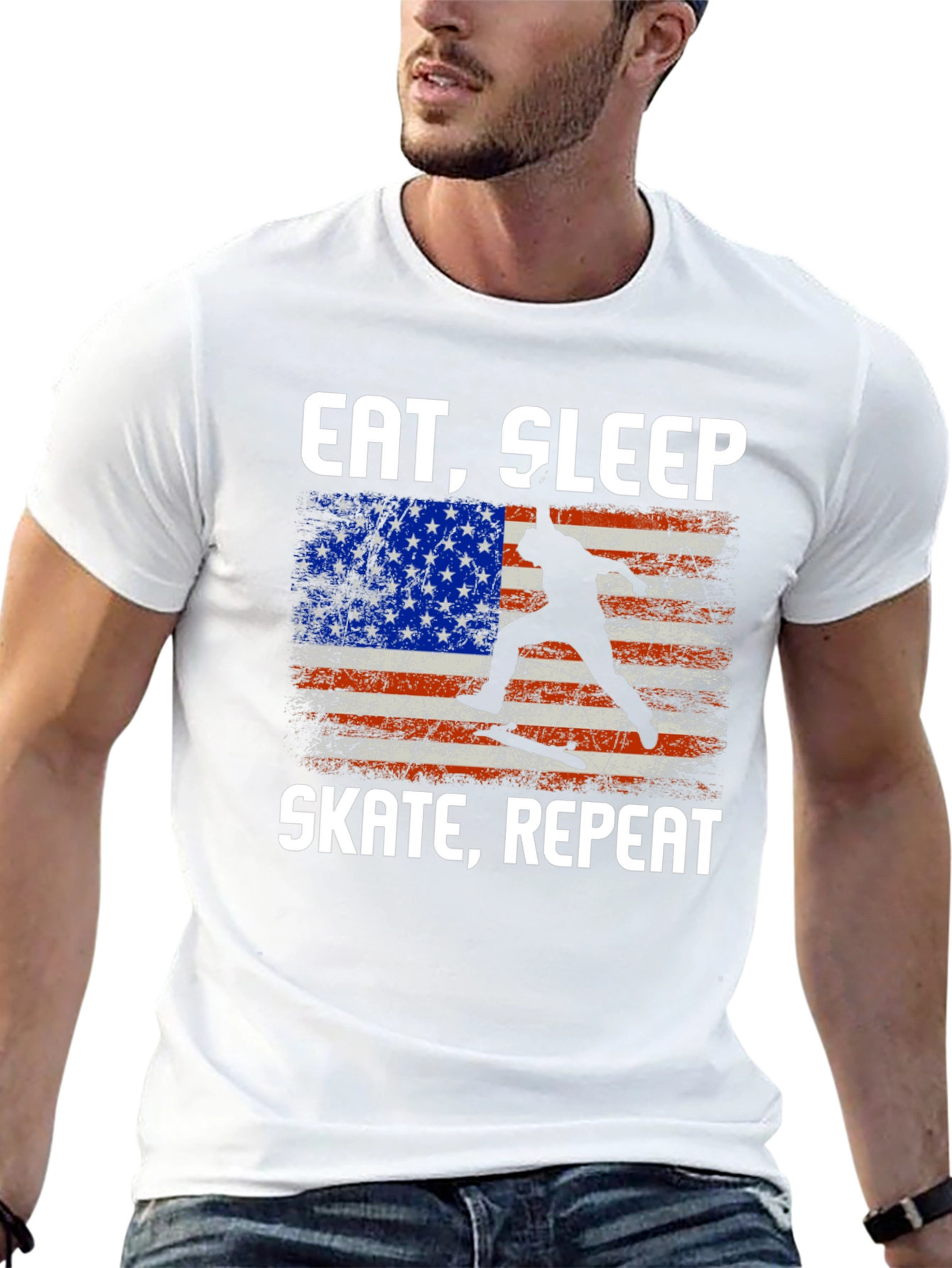 Eat Sleep Skate Repeat USA Flag T-Shirt
