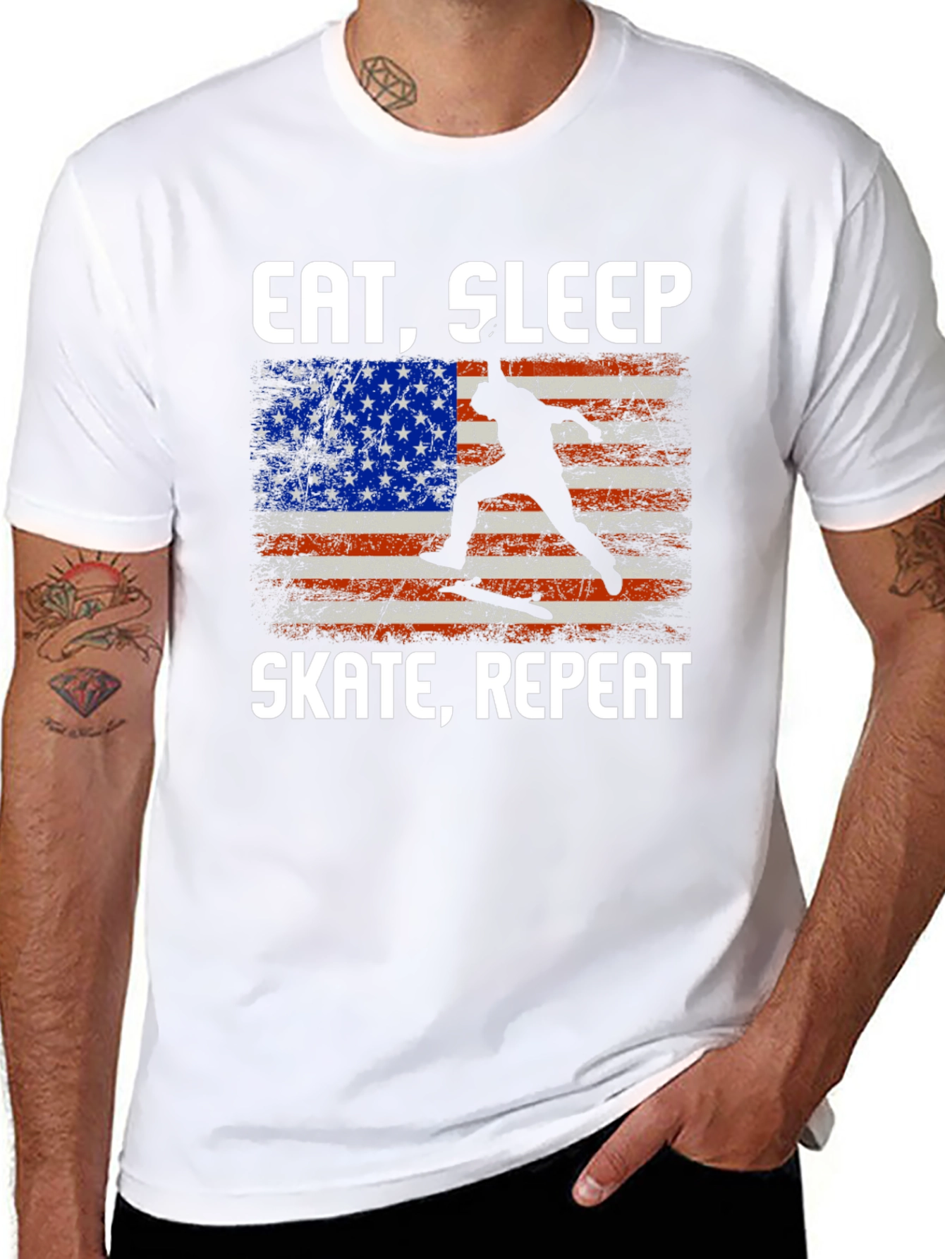 Eat Sleep Skate Repeat USA Flag T-Shirt