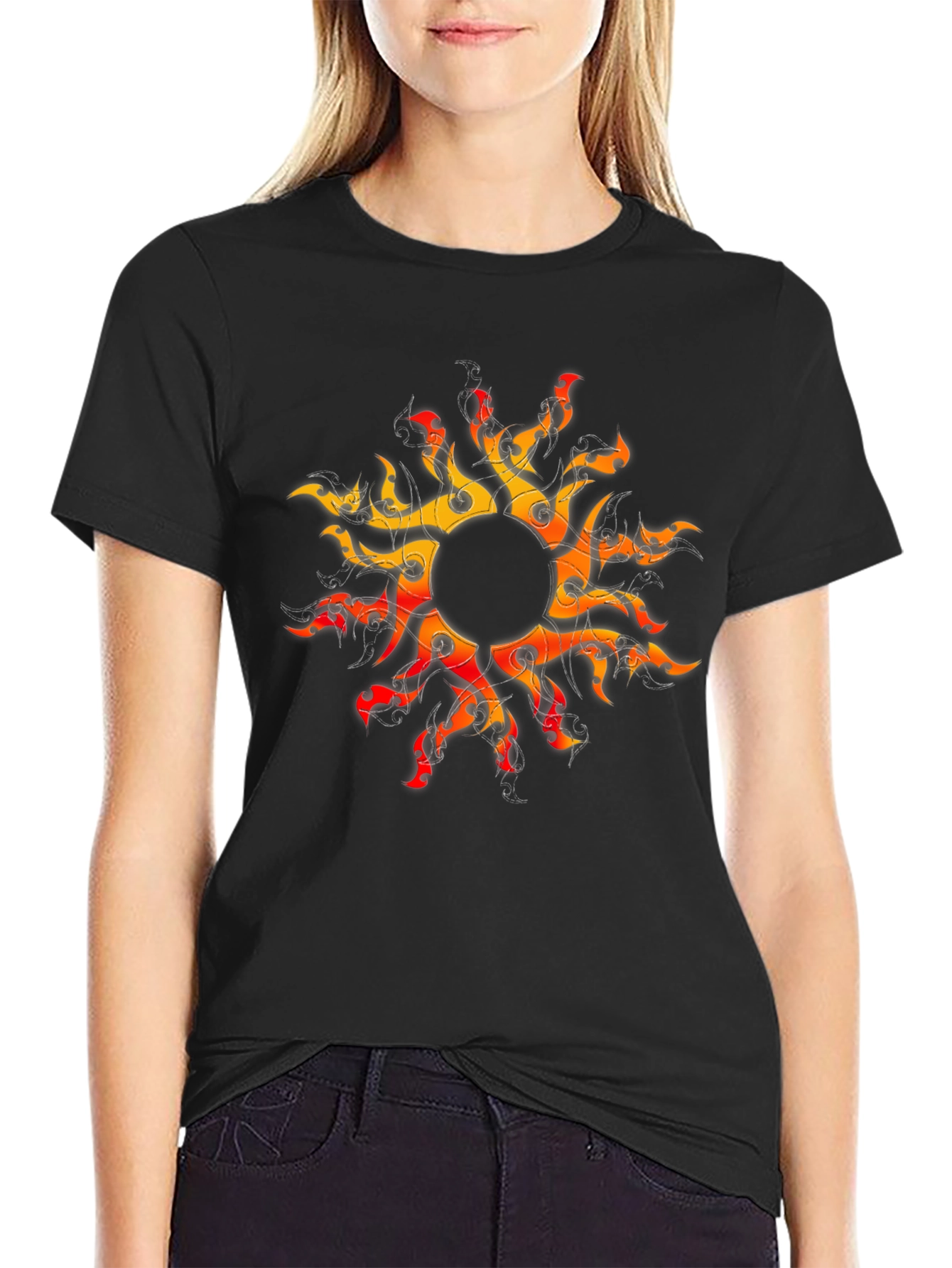 Fiery Sun Graphic Black T-Shirt