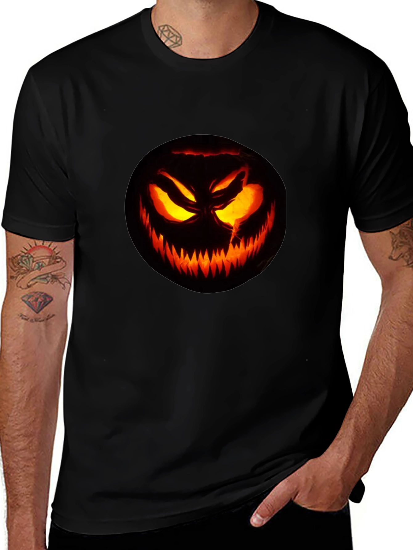 Halloween Pumpkin Scary Face Black T-Shirt