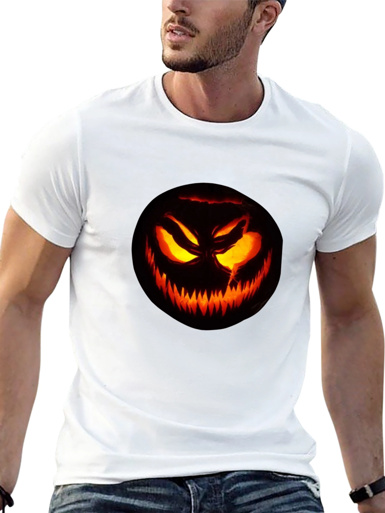 Halloween Pumpkin Scary Face Black T-Shirt