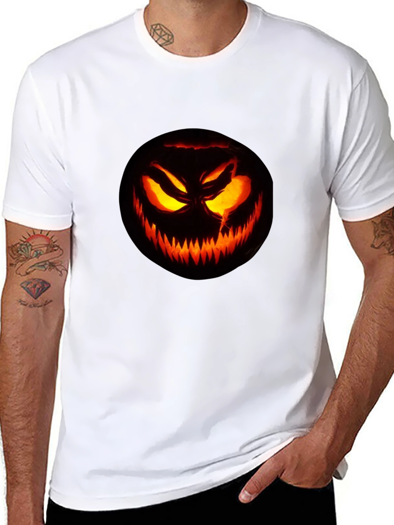 Halloween Pumpkin Scary Face Black T-Shirt