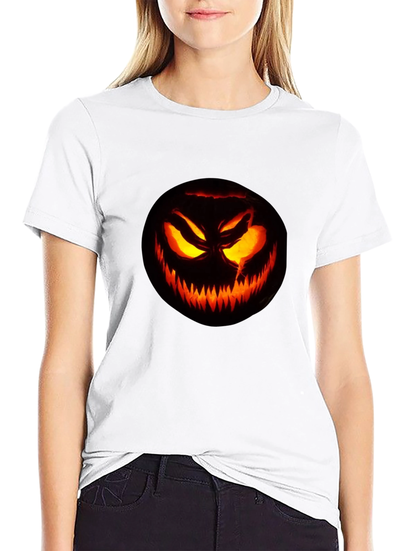 Halloween Pumpkin Scary Face Black T-Shirt
