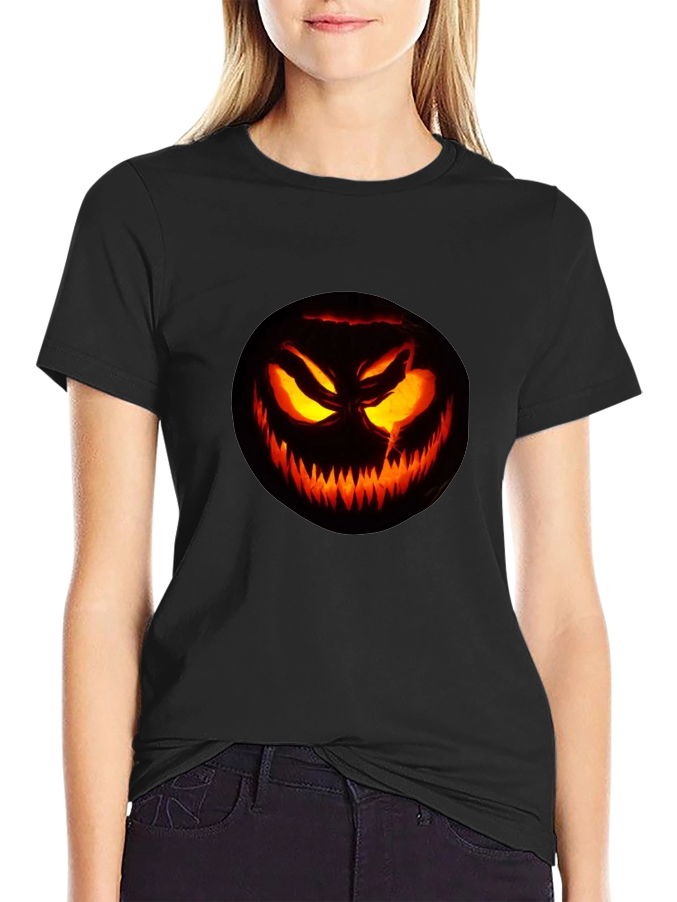 Halloween Pumpkin Scary Face Black T-Shirt