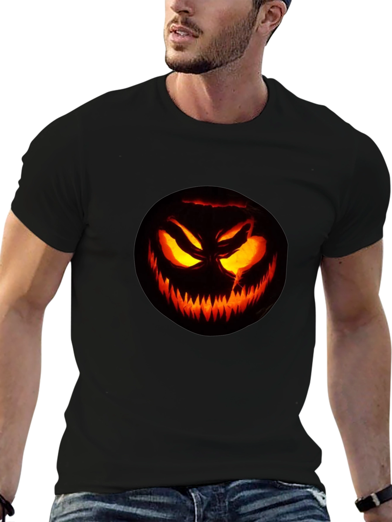 Halloween Pumpkin Scary Face Black T-Shirt
