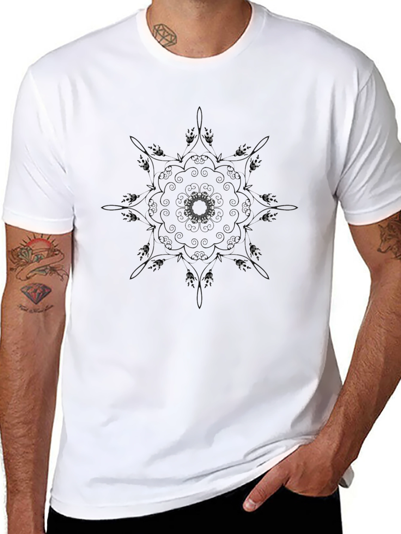 Black T-Shirt with Abstract Circular Design