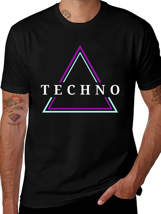 Techno Triangle Graphic Tee - Stylish Black T-Shirt