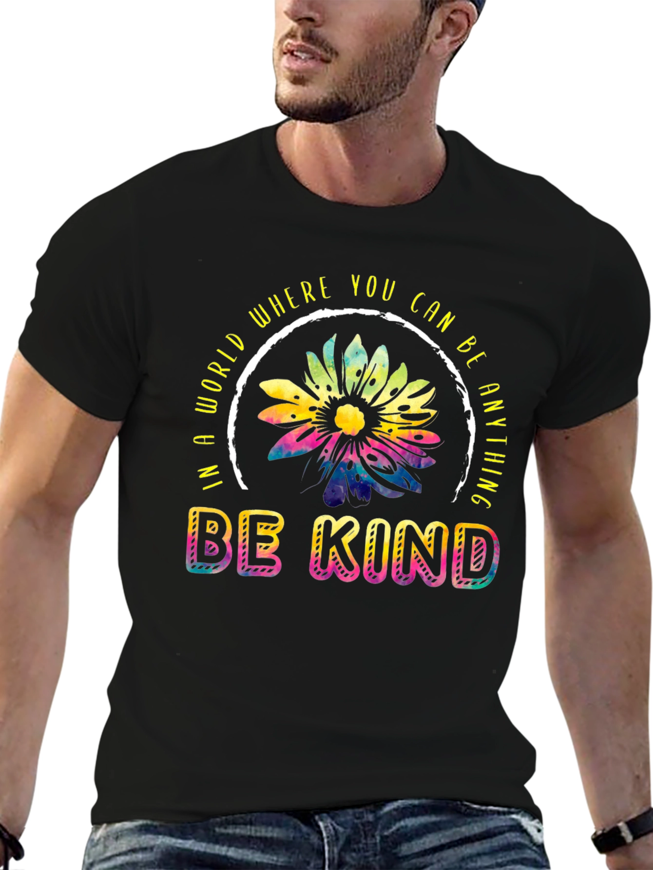 Be Kind T-Shirt - Rainbow Sunflower Design