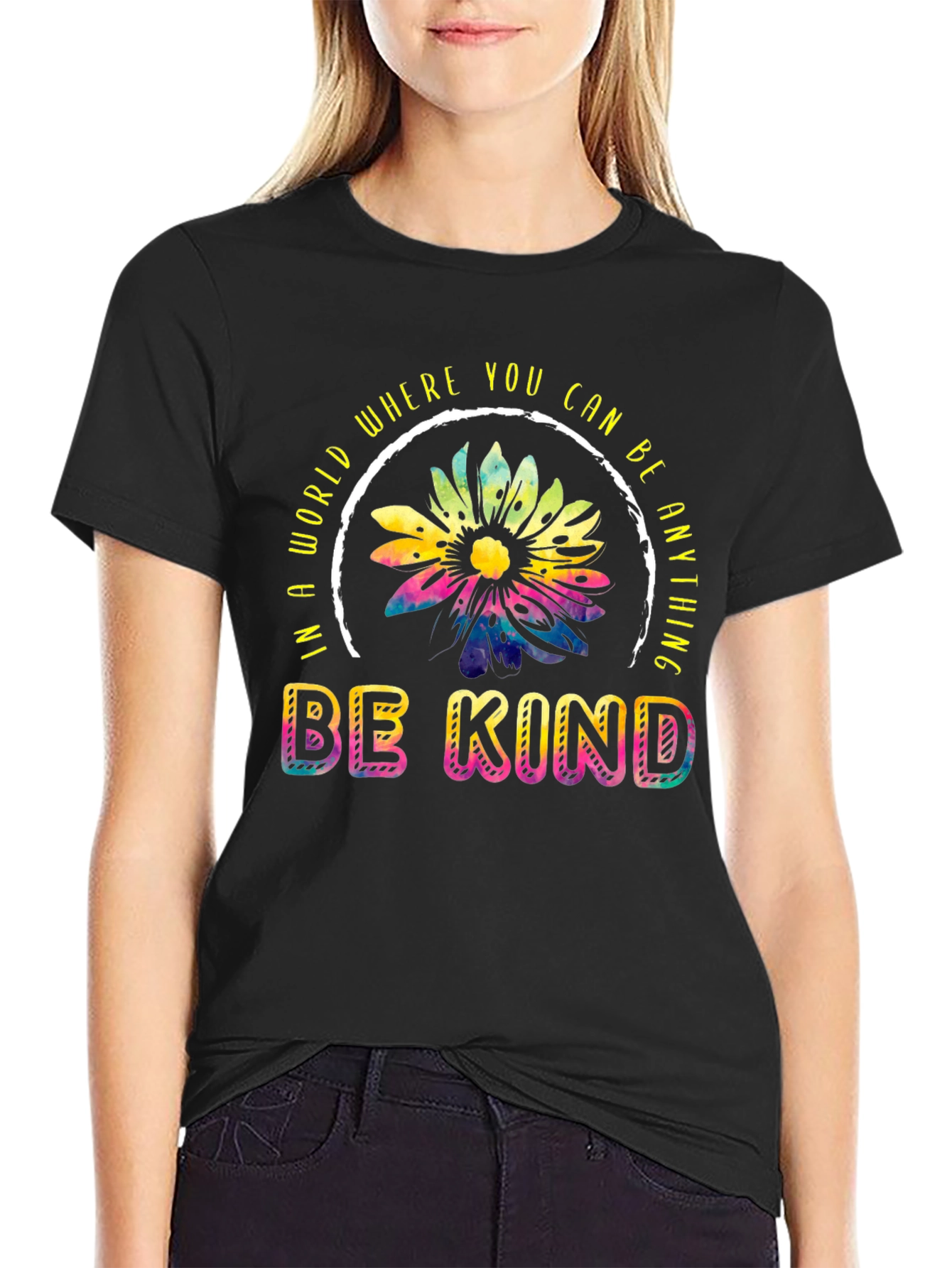 Be Kind T-Shirt - Rainbow Sunflower Design
