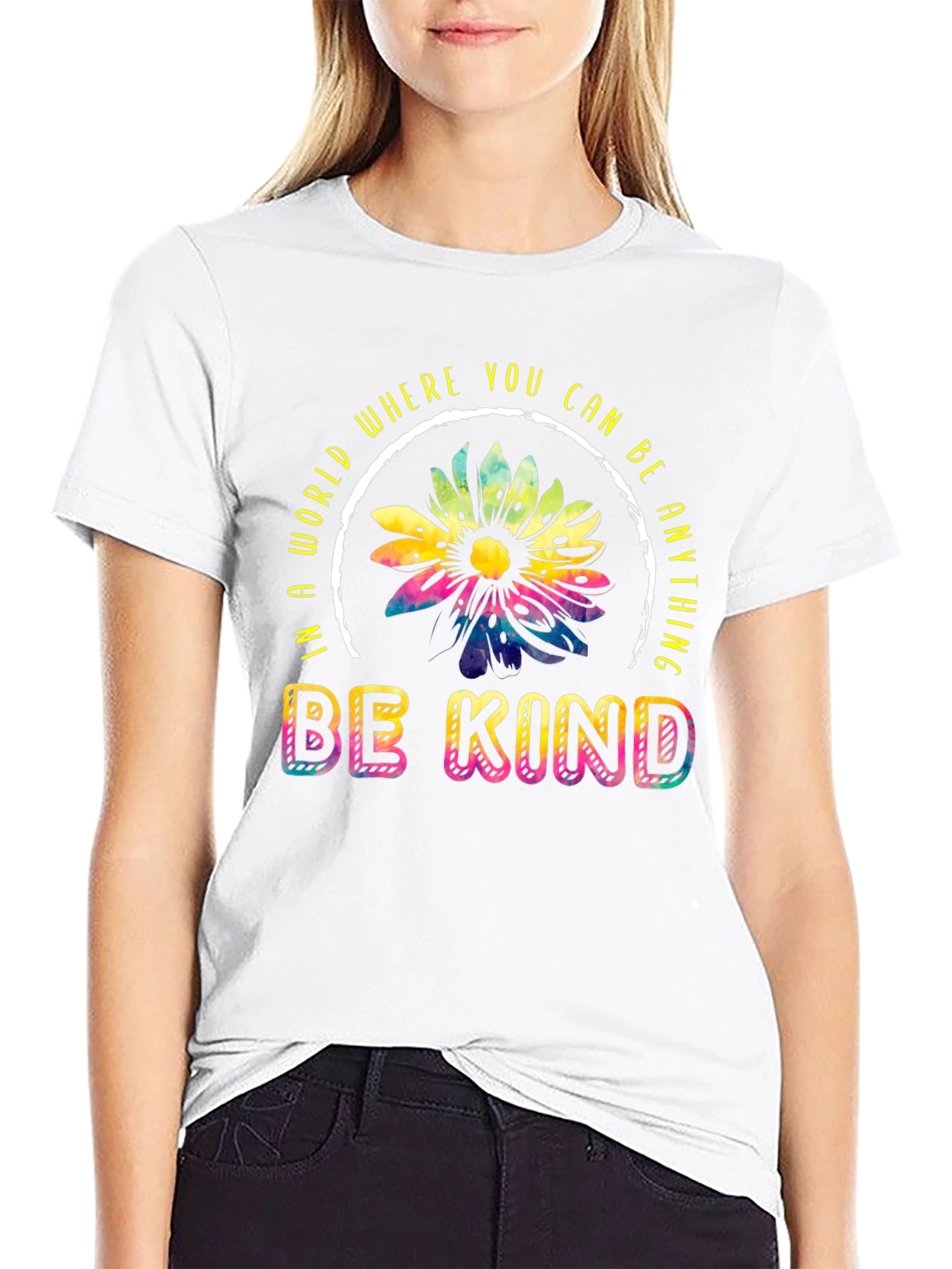 Be Kind T-Shirt - Rainbow Sunflower Design