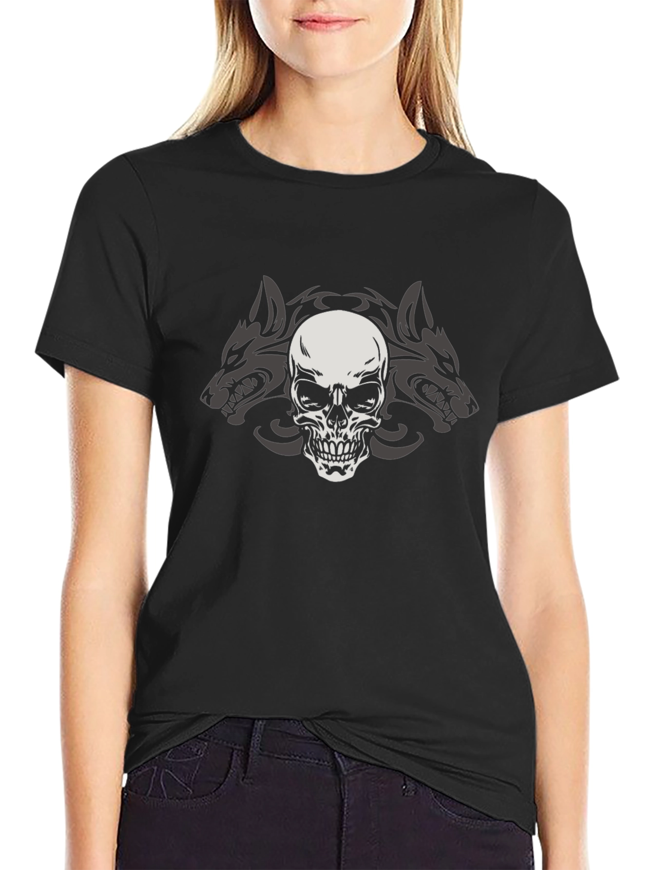 Skull Wolf Pack Graphic Tee - Mens Black T-Shirt