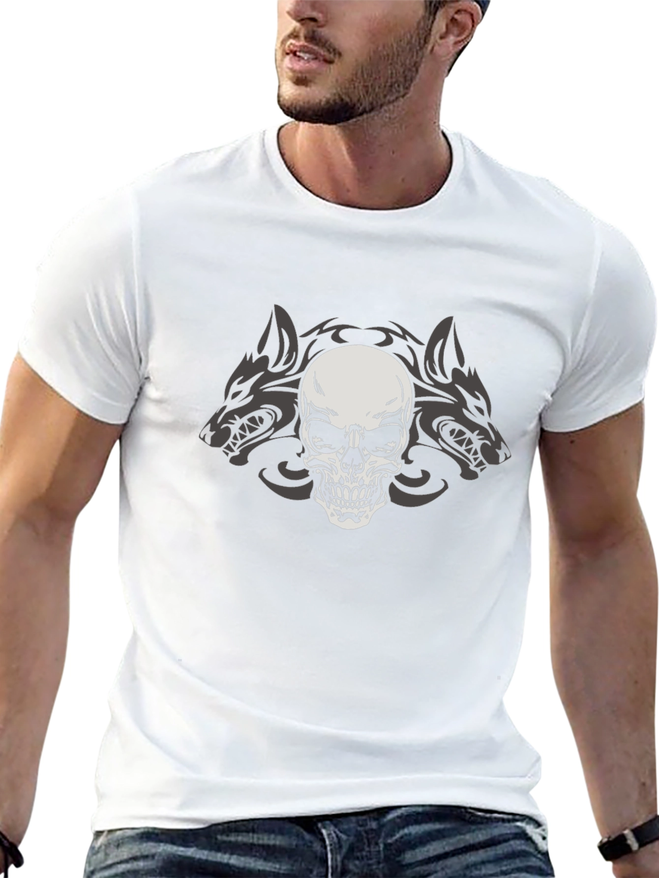 Skull Wolf Pack Graphic Tee - Mens Black T-Shirt