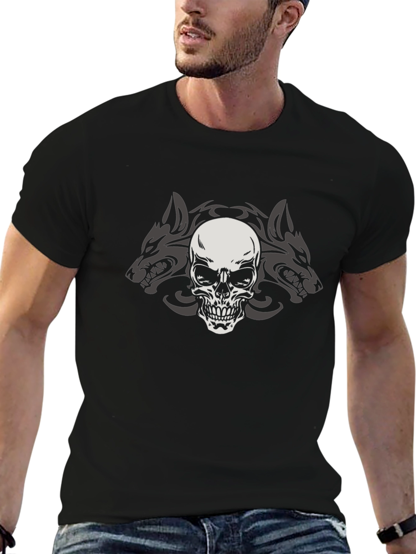 Skull Wolf Pack Graphic Tee - Mens Black T-Shirt