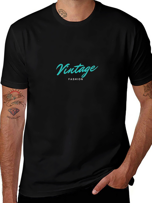 Vintage Fashion Tee - Stylish Black Cotton T-Shirt