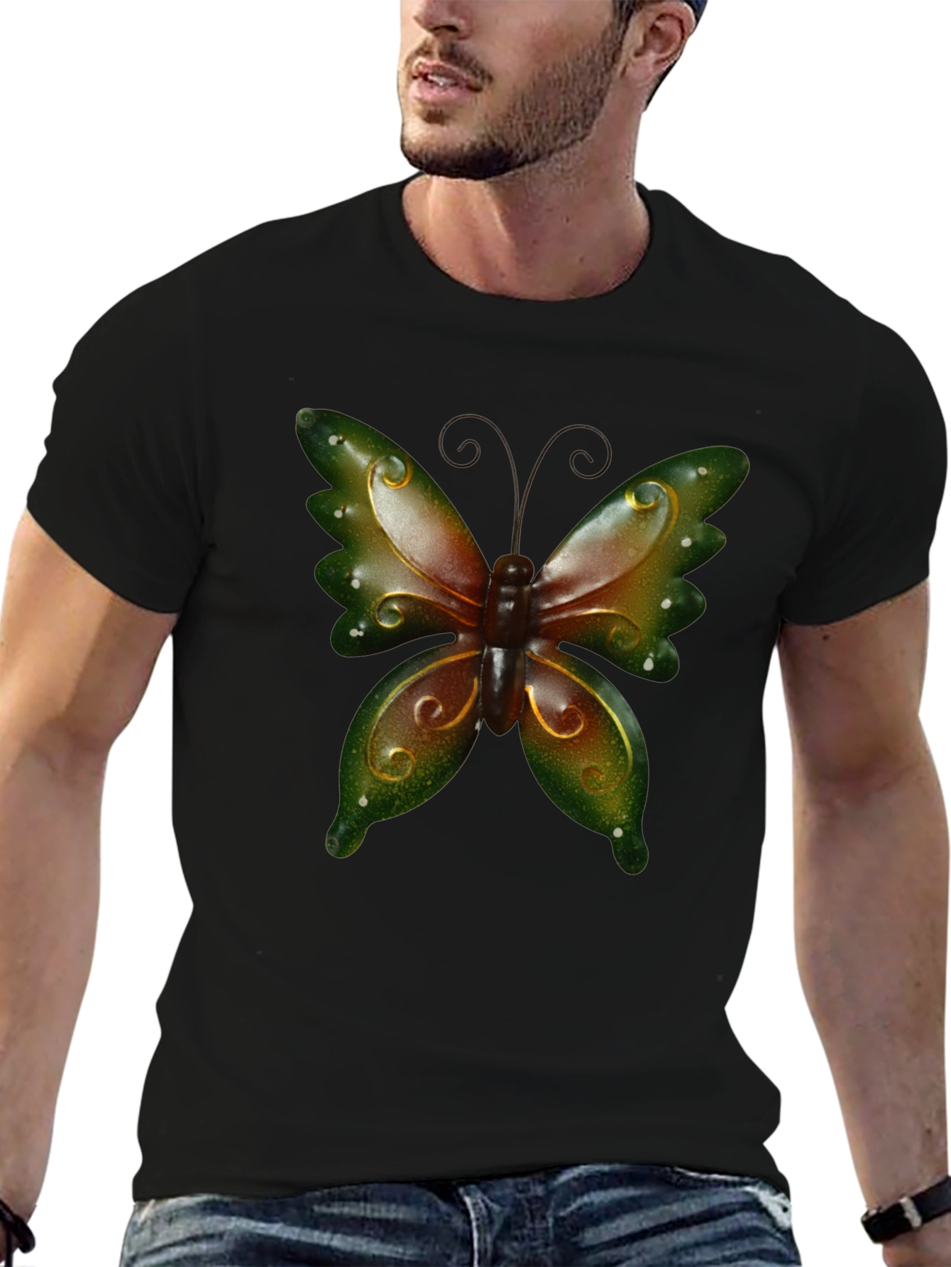 Butterfly Graphic Tee - Stylish Mens Black T-Shirt