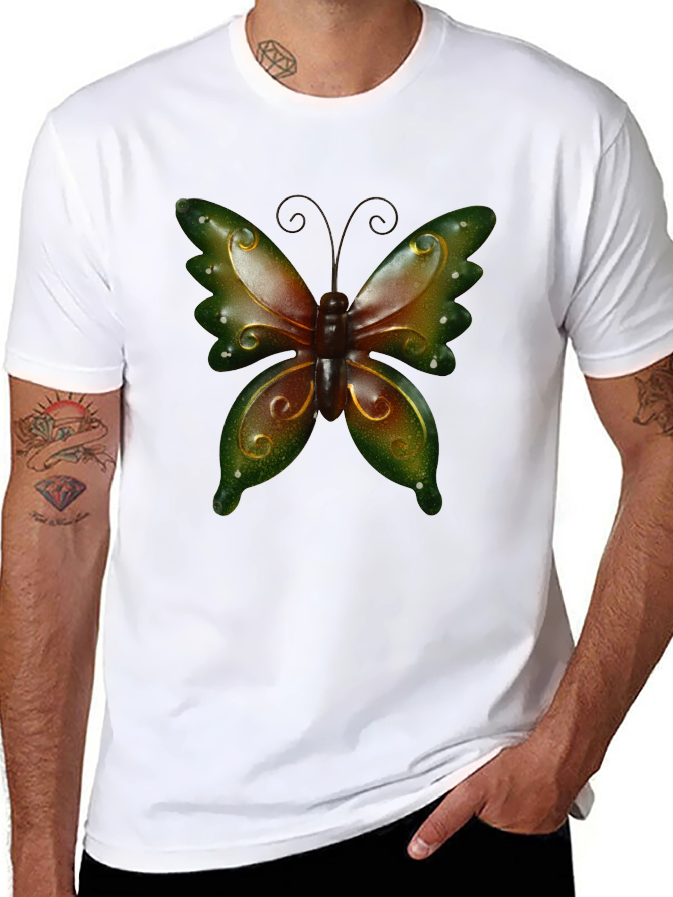 Butterfly Graphic Tee - Stylish Mens Black T-Shirt