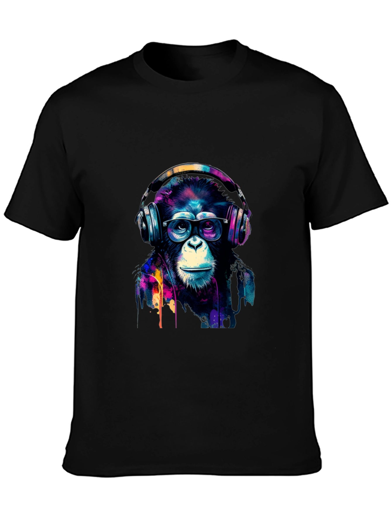 Cool Monkey Headphone Graphic Black T-Shirt
