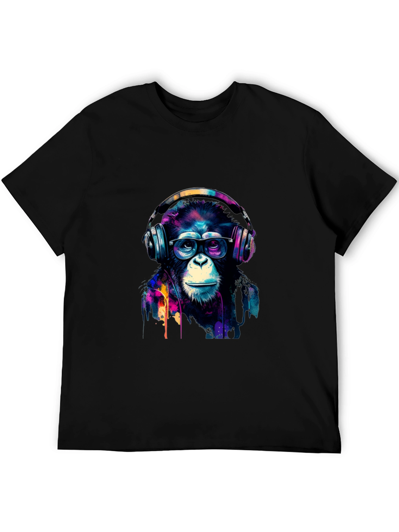 Cool Monkey Headphone Graphic Black T-Shirt