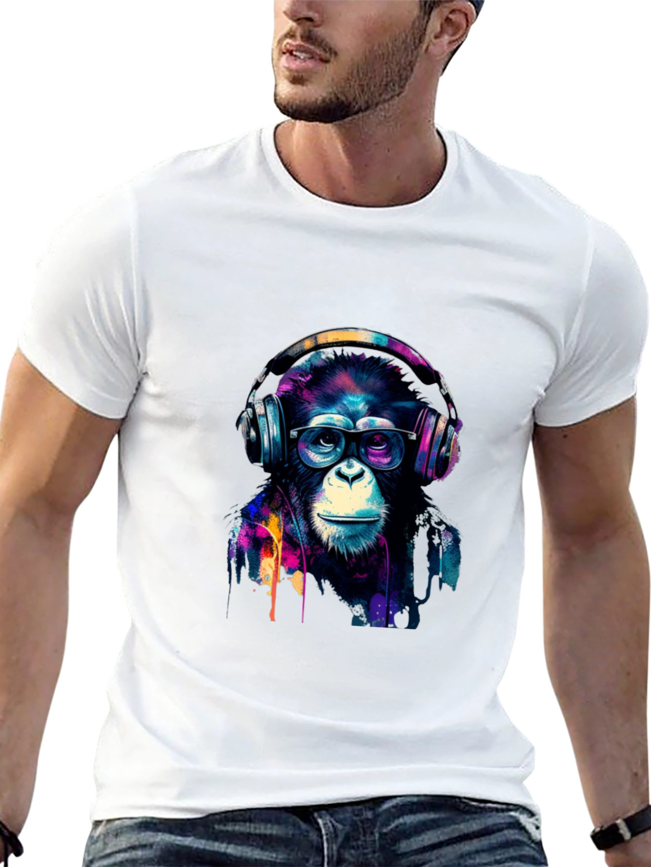 Cool Monkey Headphone Graphic Black T-Shirt