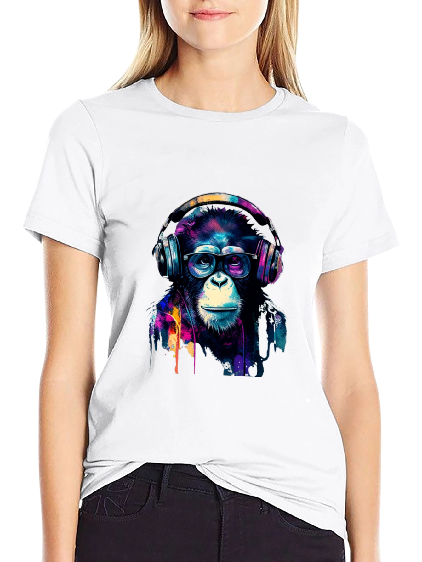 Cool Monkey Headphone Graphic Black T-Shirt