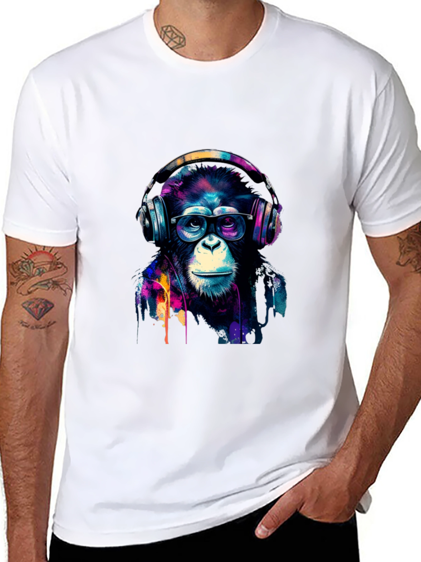 Cool Monkey Headphone Graphic Black T-Shirt